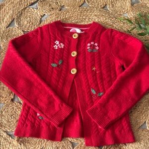 MINI BODEN Embroidered Cable Knit Cardigan Red. Size 11-12y